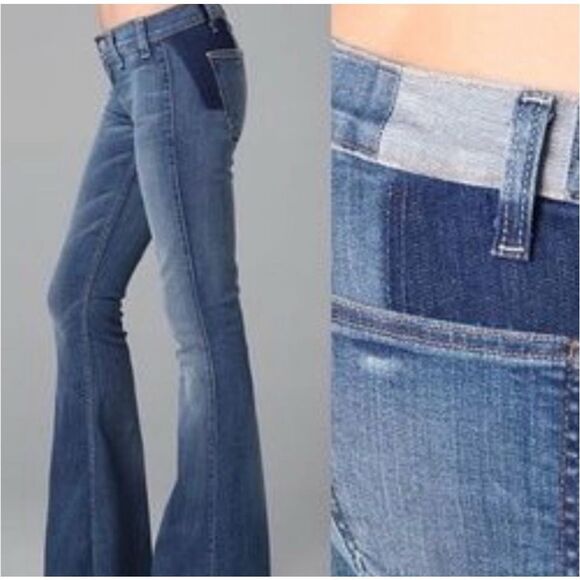 Elizabeth & James Textile Jimi Low Rise Flare Raw Hem Jeans $250 27 Tall - Picture 1 of 7